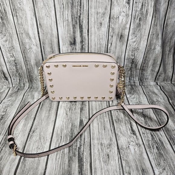 Michael Kors Ginny Leather Crossbody Bag Purse Soft Pink Valentines Heart New - Picture 1 of 10
